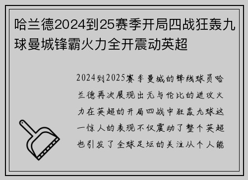 哈兰德2024到25赛季开局四战狂轰九球曼城锋霸火力全开震动英超