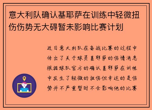意大利队确认基耶萨在训练中轻微扭伤伤势无大碍暂未影响比赛计划