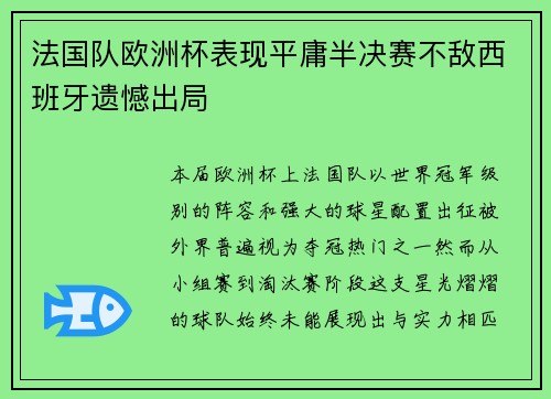 法国队欧洲杯表现平庸半决赛不敌西班牙遗憾出局